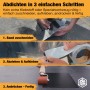 Anleitung: HSS Dach Reparaturband schwarz in 3 Schritten anbringen. Zuschneiden, aufkleben, andrücken für dauerhafte Abdichtung.
