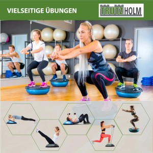 TRUTZHOLM Balancetrainer in Blau mit Übenden im Fitnessstudio. Sport & Fitness.