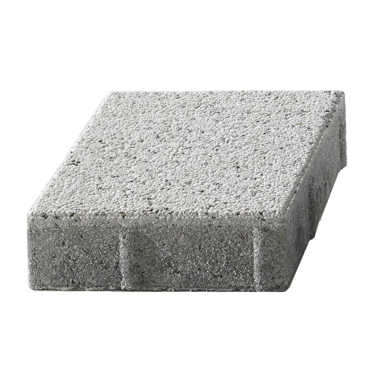 Quadratischer, weiß gewaschener Beton Pflasterstein, 20x20x6 cm, ideal für Gehwege und Terrassen.