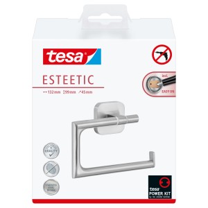 Tesa Esteetic Toilettenpapierhalter in Edelstahloptik, zur Wandmontage ohne Bohren.
