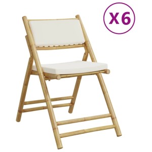 vidaXL Bistrostühle 6 Stk Klappbar mit Cremeweißen Kissen Bambus 3208924