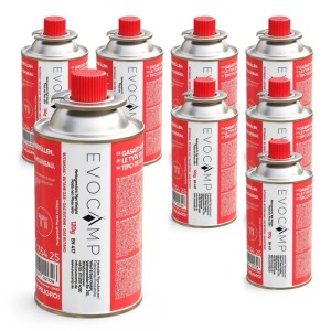 Evocamp Gaskartusche 8x 120g Butangas Kartusche für Campingkocher und Gasbrenner mit Selbstdichtendem Bajonettventil