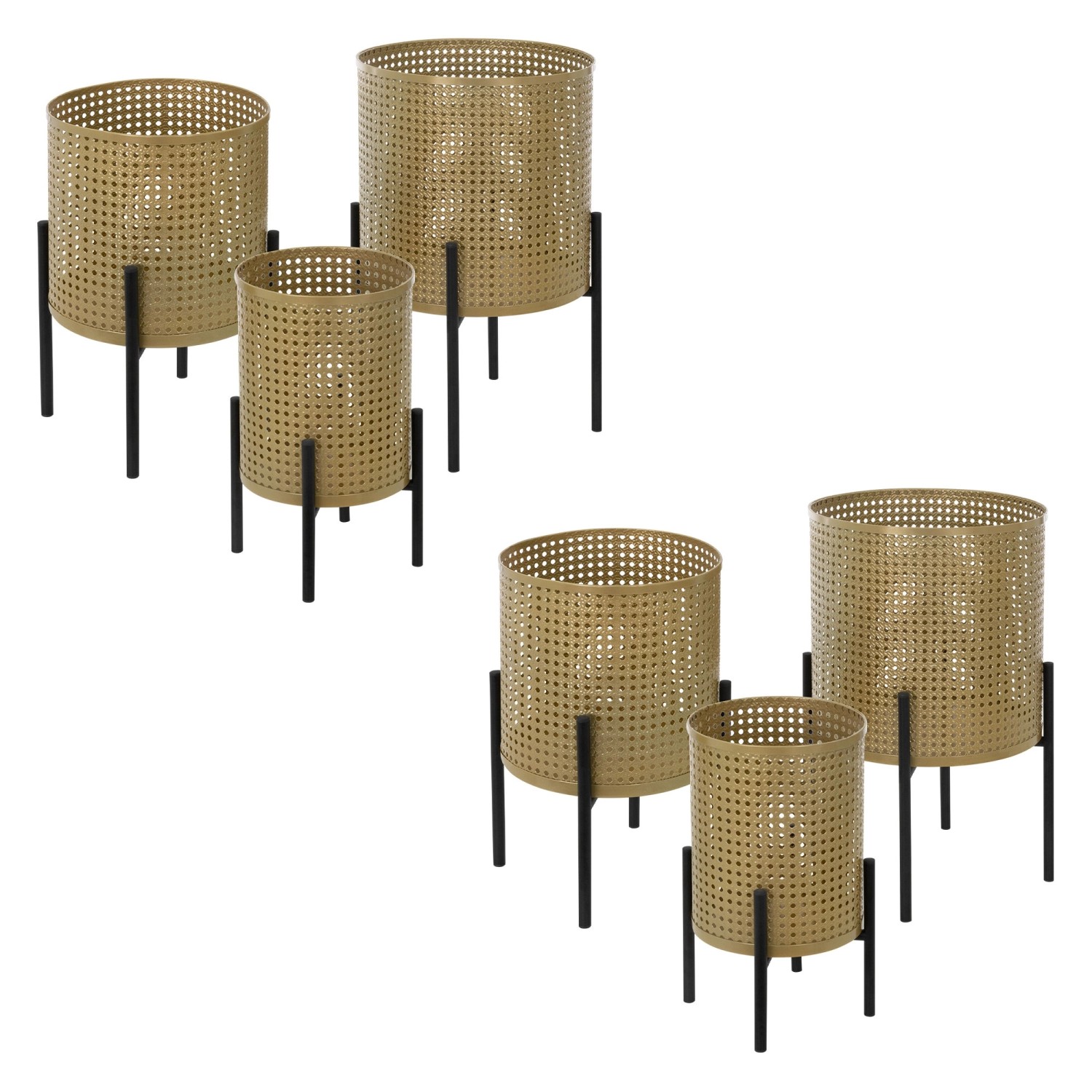 ML-Design Blumenständer 6Er Set Schwarz-Gold aus Stahl Metall Pflanzenständer