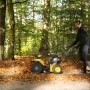 Texas Benzin-Kehrmaschine Handy Sweep 710TG im Einsatz zum Laub kehren.