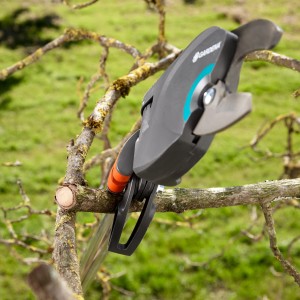 Gardena StarCut 410 plus Teleskop-Baumschneider in Aktion beim Schneiden eines Astes.