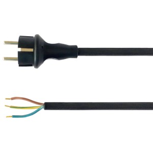 Schwarze Konturenleitung H05RN-F 3G0.75, 5 m, mit Stecker und offenen Enden.