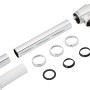Verchromter Flaschensiphon (32mm) für Waschbecken, bestehend aus mehreren Einzelteilen.