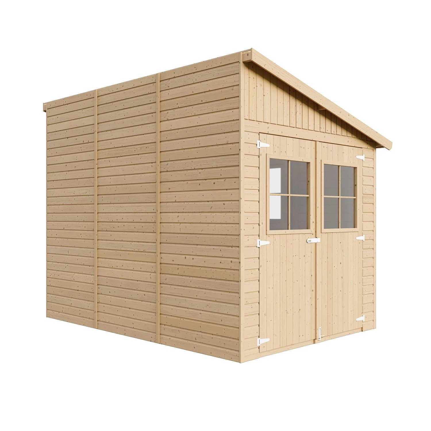 Timbela Gartenhaus M339A, 6m², Holz natur, mit Doppeltür und Fenster. Ideal als Gerätehaus.