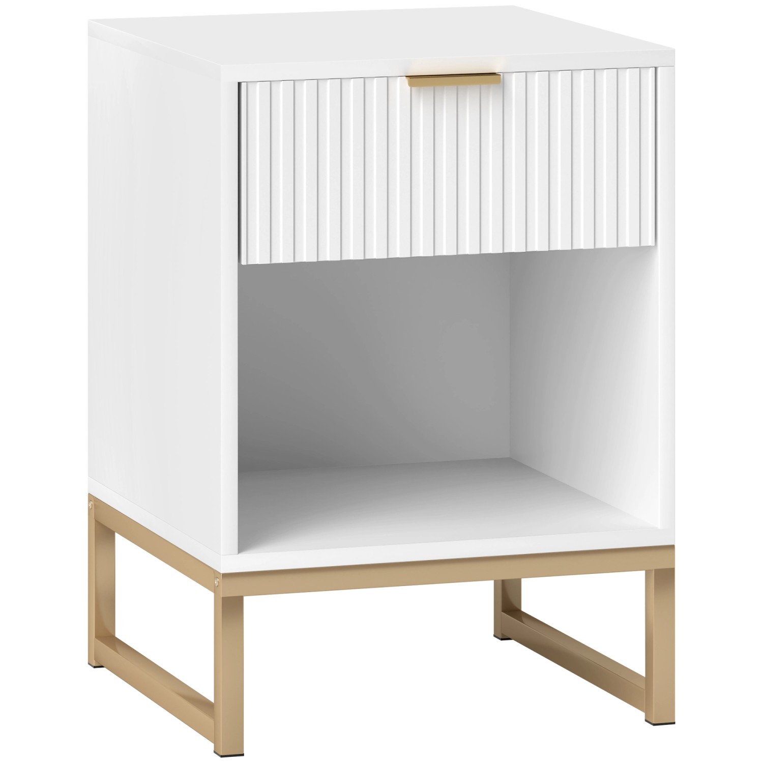 HOMCOM Nachttisch Beistelltisch MDF Metall Weiß 40L x 40B x 57H cm