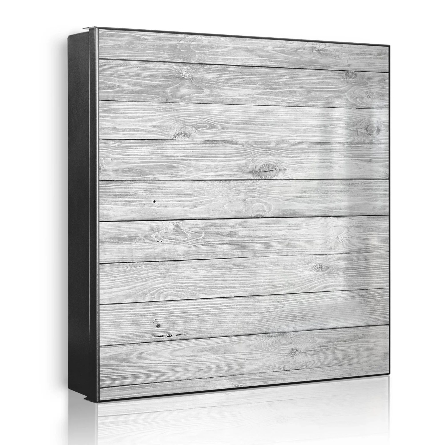 Banjado Großer Schlüsselkasten Metall 30x30cm Schwarz Scharnier Links 50 Haken Beschreibbar Magnetisch Motiv Weiß Gebeizt