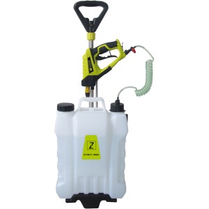 Zipper Akku-Drucksprüher ZI-DS2V mit Tragegestell, Sprühlanze und Akku.