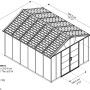 Draufsicht: Graues Palram Canopia Gerätehaus Yukon 3.3 x 4 mit Maßangaben.