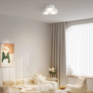 Weiße ZMH Deckenleuchte, 3-flammig, mit runden Gips-Lampenschirmen. Modernes Design für Wohnzimmer und Flur.