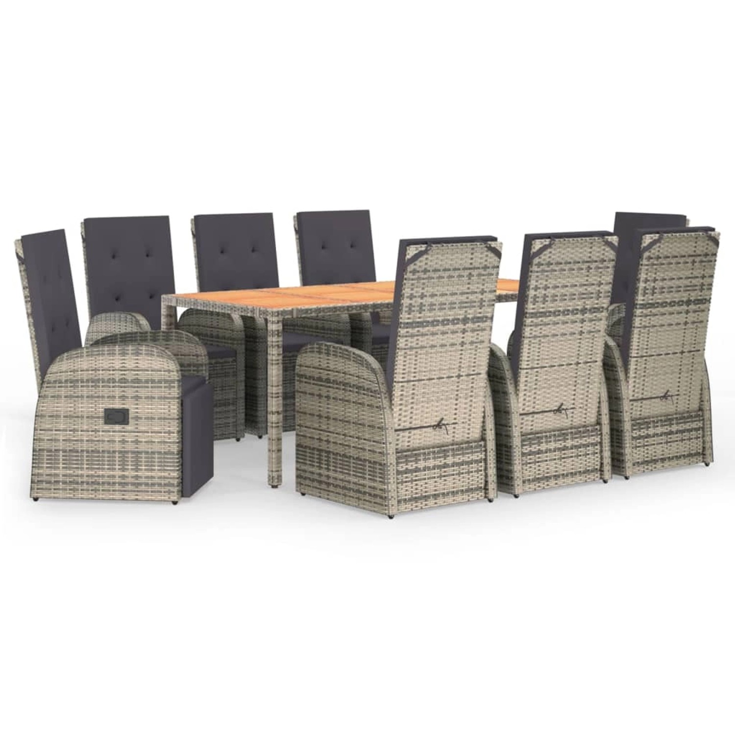 vidaXL 9-Tlg Garten-Essgruppe mit Kissen Grau Poly Rattan 3157590