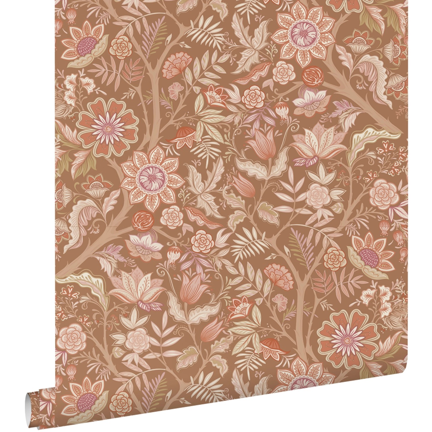 ESTAhome Tapete Blumenmuster Braun Terrakotta und Lila 50 x 900 cm günstig online kaufen
