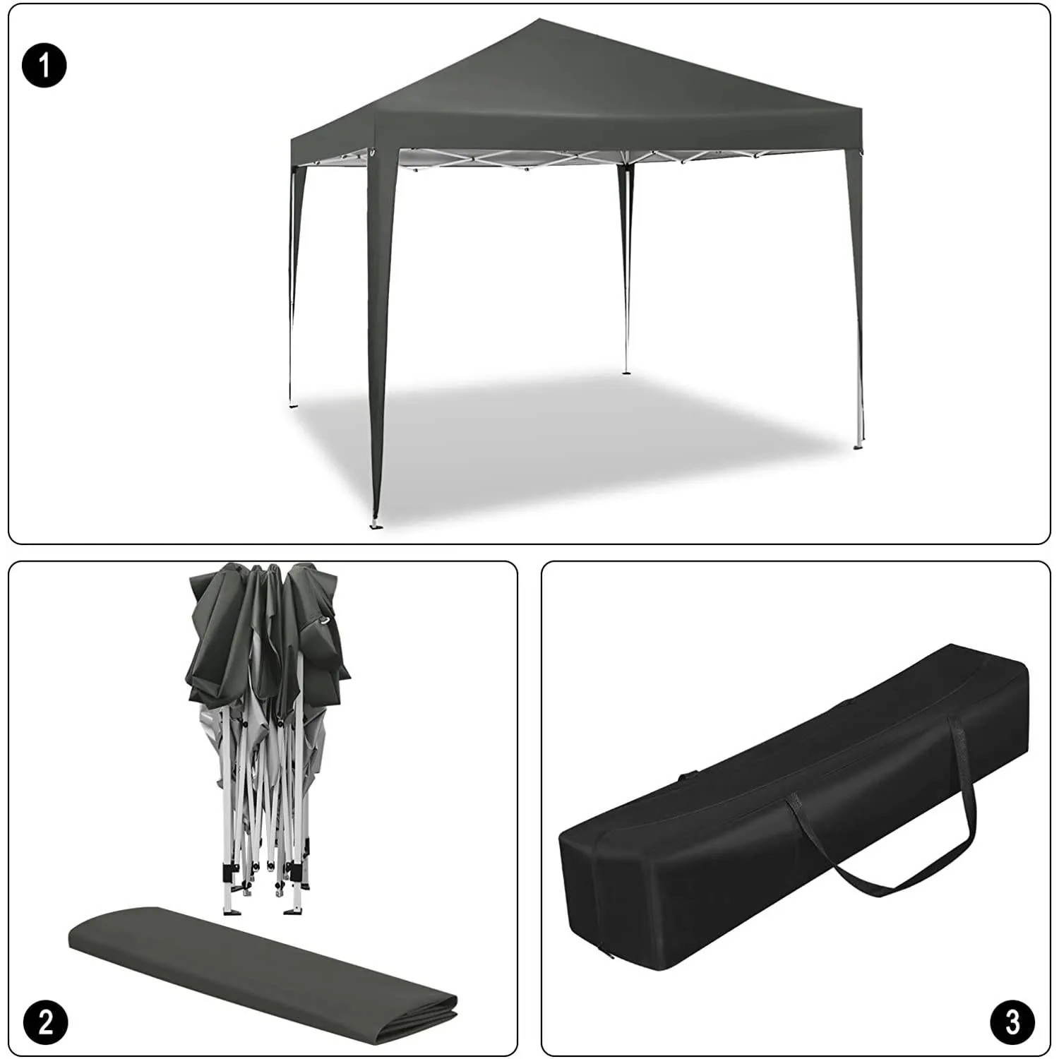 WOLTU Pavillon Pop-Up Wasserdichter Sonnenschutz 3 x 3 m Grau_8