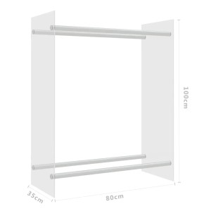 Transparentes VidaXL Brennholzregal aus Glas und Stahl, 80x35x100 cm, für Kaminholz.