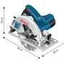Bosch Professional GKS 190 Handkreissäge mit 1400 W und 190 mm Sägeblatt, seitliche Ansicht mit Maßangaben.