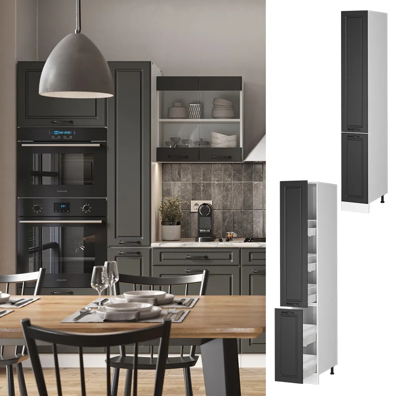 Vicco Apothekerschrank R-Line, anthrazit/weiß, 30 cm. Küchenschrank im Landhausstil für mehr Stauraum in der Küche.