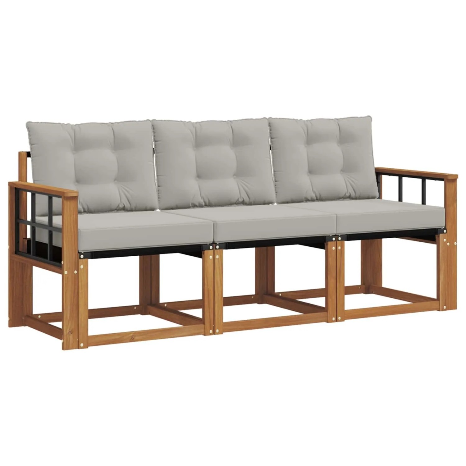 vidaXL Outdoor-Sofagarnitur mit Kissen 3-Tlg Natur und Hellgrau 3368358