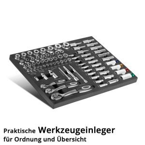 STAHLWERK Werkstattwageneinlage mit 80-teiligem Steckschlüsselsatz in Schaumstoffeinlage.