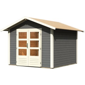 Karibu Holz-Gartenhaus Tyka, terragrau, mit Satteldach und Doppeltür. Ideal als Gerätehaus.