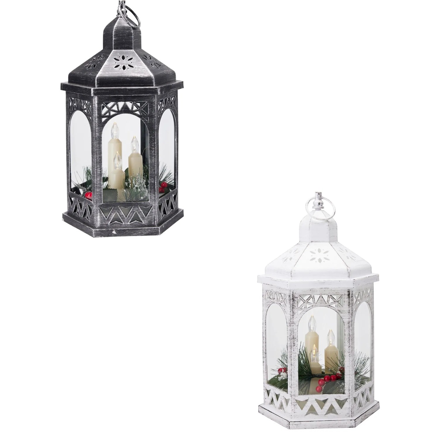 Laterne 3 LED-Kerzen und Weihnachtsdeko 18 cm x 16 cm x 32,5 cm 2-fach Sortiert