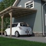 Weka Terrassenüberdachung Holz Größe 3 (424x306cm) mit Auto vor Haus. Holzüberdachung für Terrasse.