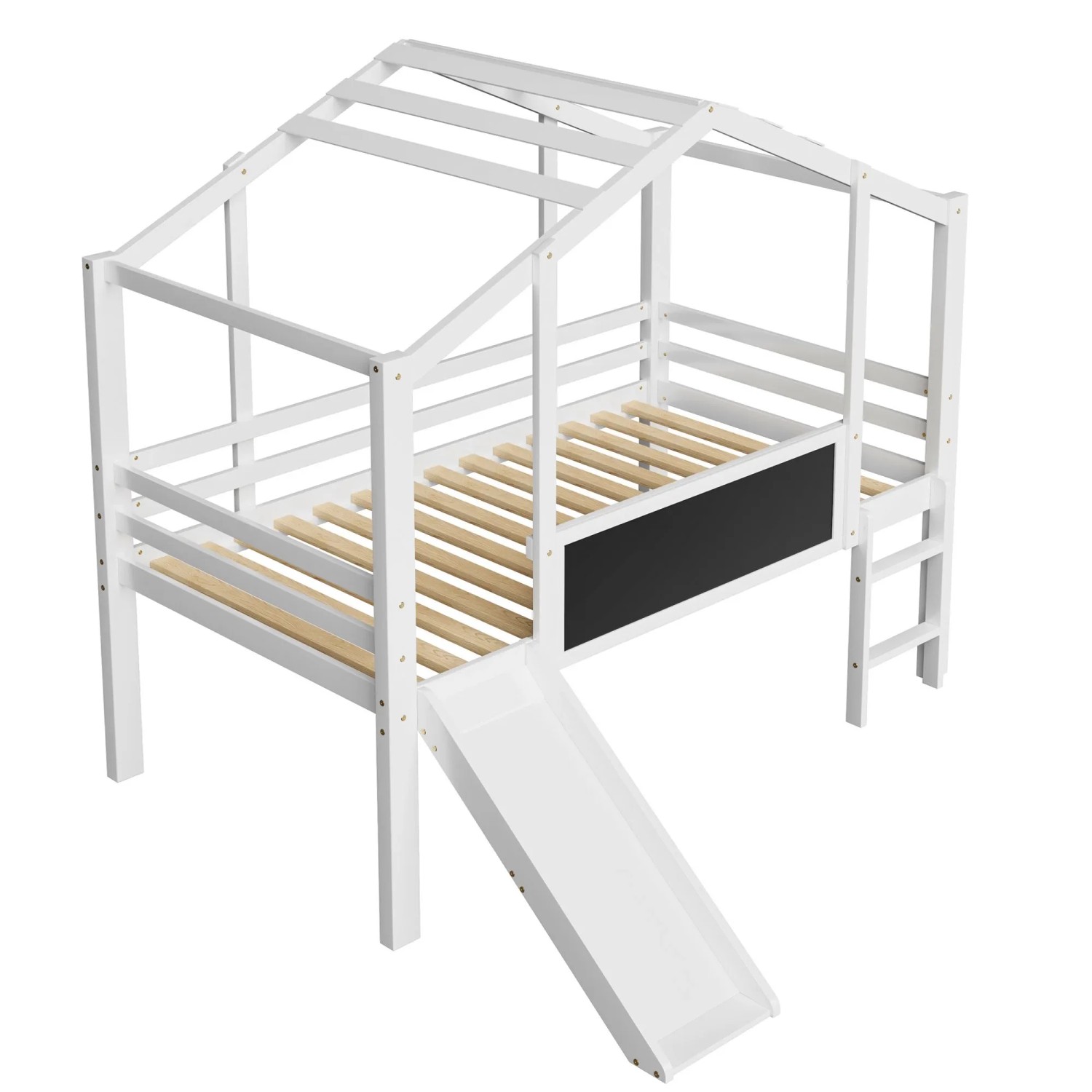 okwish Hochbett 90x200cm mit Rutsche und Graffiti Tafel Kinderzimmer Weiß ohne Matratze