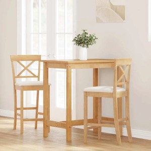 vidaXL Barhocker 2er Set, Naturholz mit Kissen. Holzstühle für Bar oder Küchentisch.