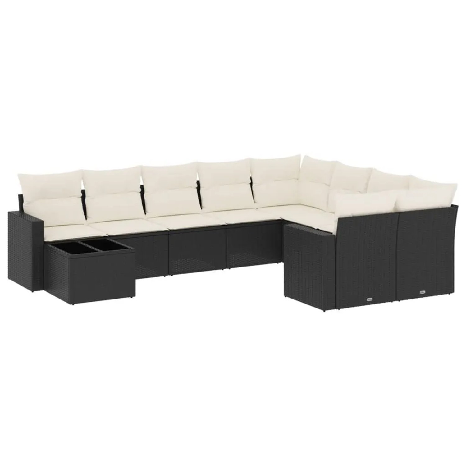 vidaXL 10-Tlg Garten-Sofagarnitur mit Kissen Schwarz Poly Rattan 3251793