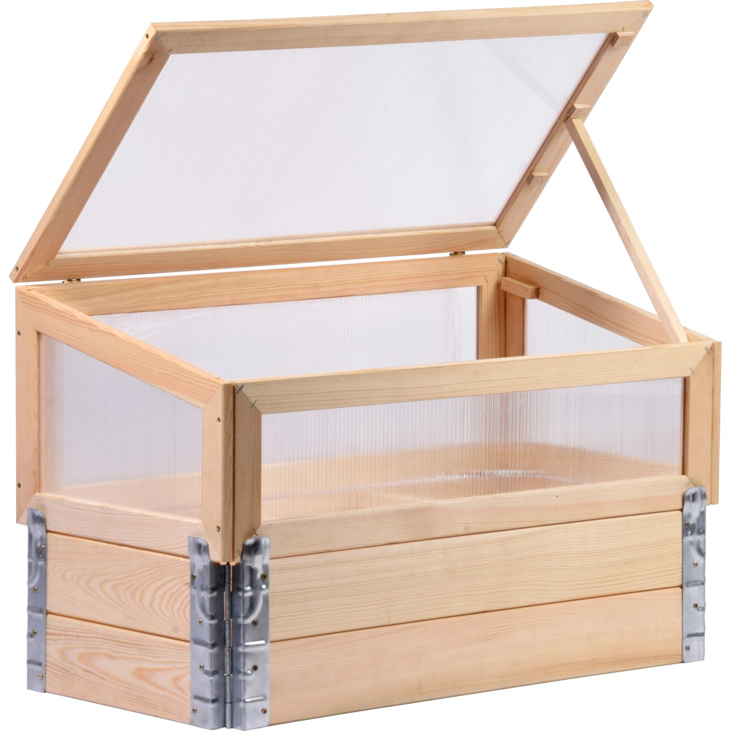 Offenes Frühbeet Pflanzbeet Größe M aus Kiefernholz mit Polycarbonat-Aufsatz.