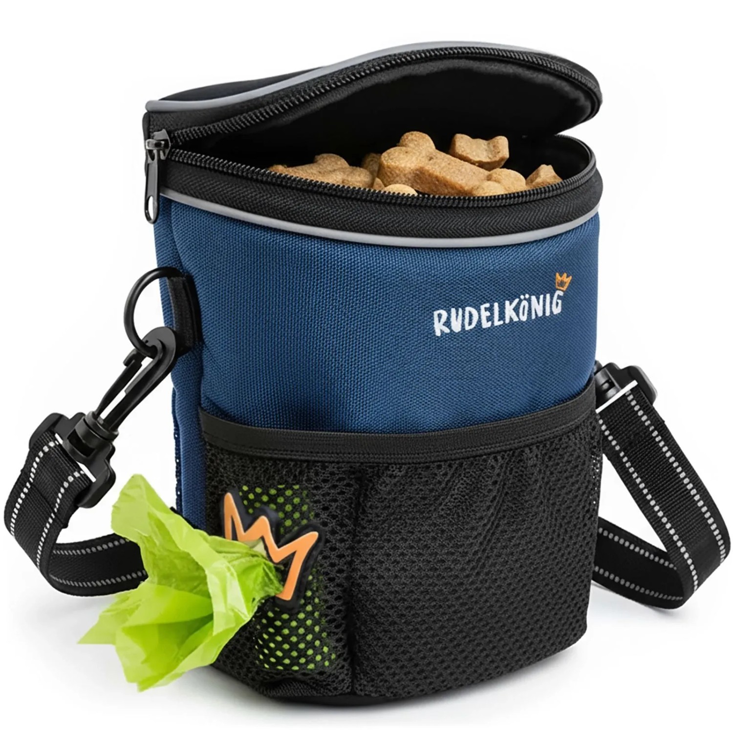 Rudelkönig Leckerlitasche Hund Gassitasche Training in Blau mit Kotbeutel Fach