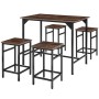 Tectake Bartisch-Set Edinburgh, 5-teilig, mit Tisch und 4 Hockern in dunklem, rustikalem Holz- und Industrial-Design.