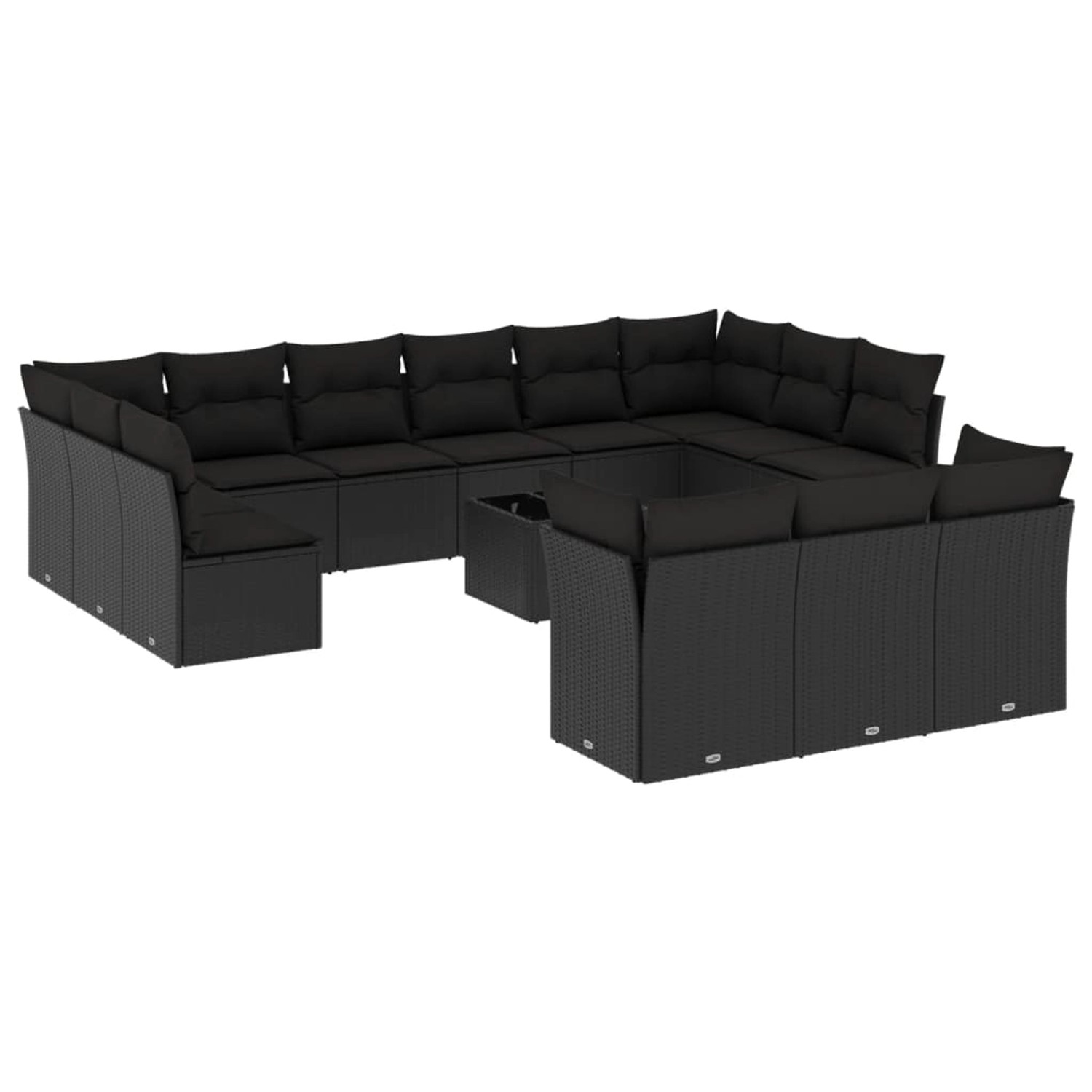 vidaXL 14-tlg Garten-Sofagarnitur mit Kissen Schwarz Poly Rattan Modell 9