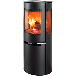 Schwarzer Aduro 9.5 Kaminofen aus Stahl, 6 kW, mit Automatik und Holzfeuer.