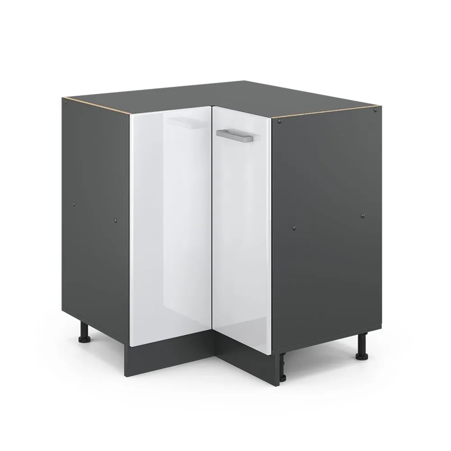Vicco Eckunterschrank R-Line Weiß Hochglanz Anthrazit 76 cm ohne Arbeitsplatte