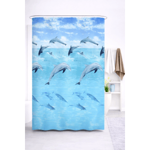 Euroshowers Duschvorhang mit Delfin-Motiv, inklusive Ringen und Ösen.
