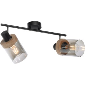 Just Light Wand- und Deckenleuchte Pasqual, 2-flammig, schwarz mit Rauchglas-Optik.