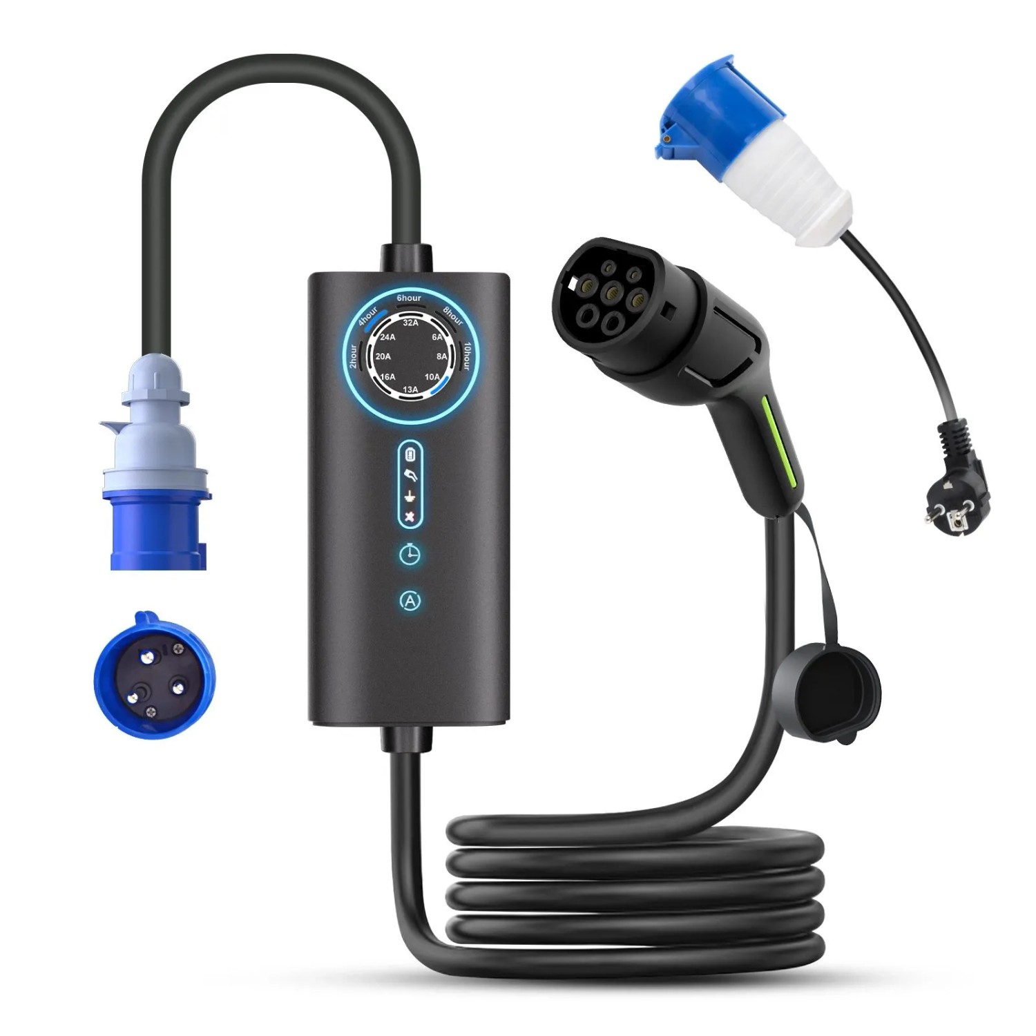 Junsun EV Ladegerät 7kw 8m Cable Type 2 1-phasig 6-32A Mit Adapter