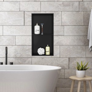 Schwarze LuxeBath Wandnische Doppel aus Edelstahl, 30x60x10cm, als Duschzubehör.