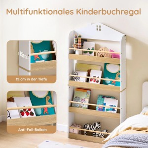 SoBuy Bücherregal Kinderregal Wandregal mit 4 Ablagen Weiß-Natur 60x130,5x15cm KMB121-WN