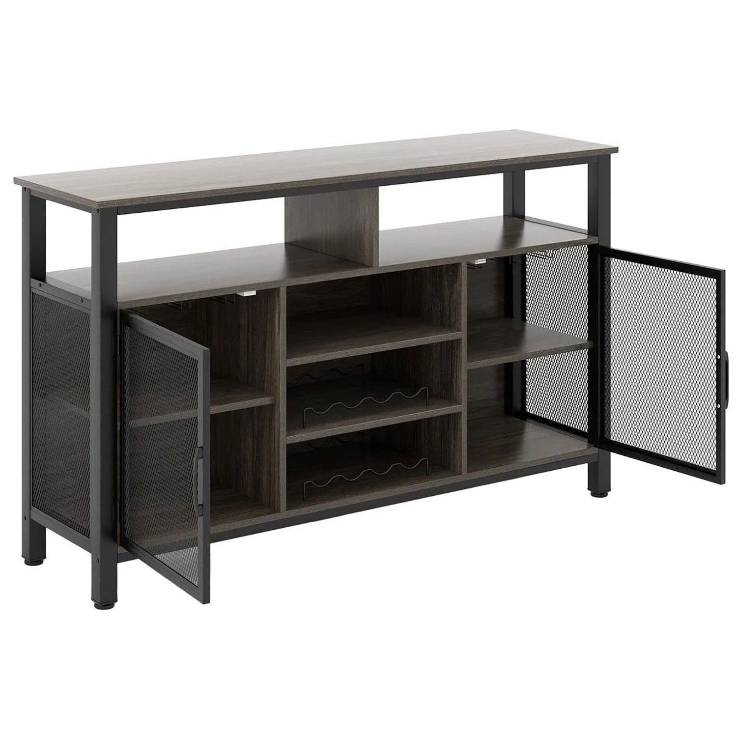 Costway Küchenschrank mit 2 Metallgittertüren Grau 140 x 40 x 82.5 cm