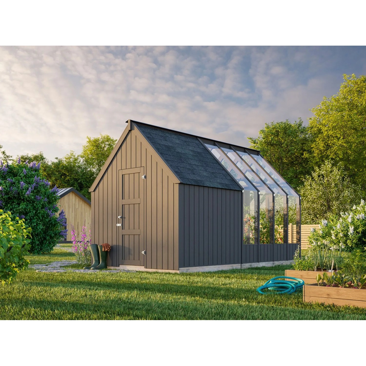 Palmako Holz-Gartenhaus Emilia Satteldach Lackiert 240 cm x 431 cm 9,4 m²