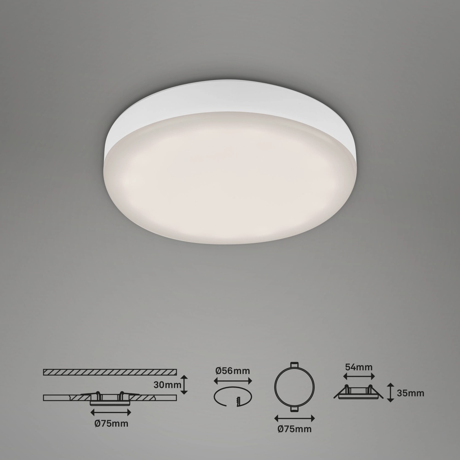 Briloner LED-Einbauleuchte Plat 3er-Set, weiße Einbaustrahler mit neutralweißem Licht.