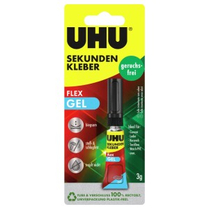 Uhu Sekundenkleber Geruchsfrei Superflex Gel 3g: Flexibler, vibrationsbeständiger und schlagfester Kleber.