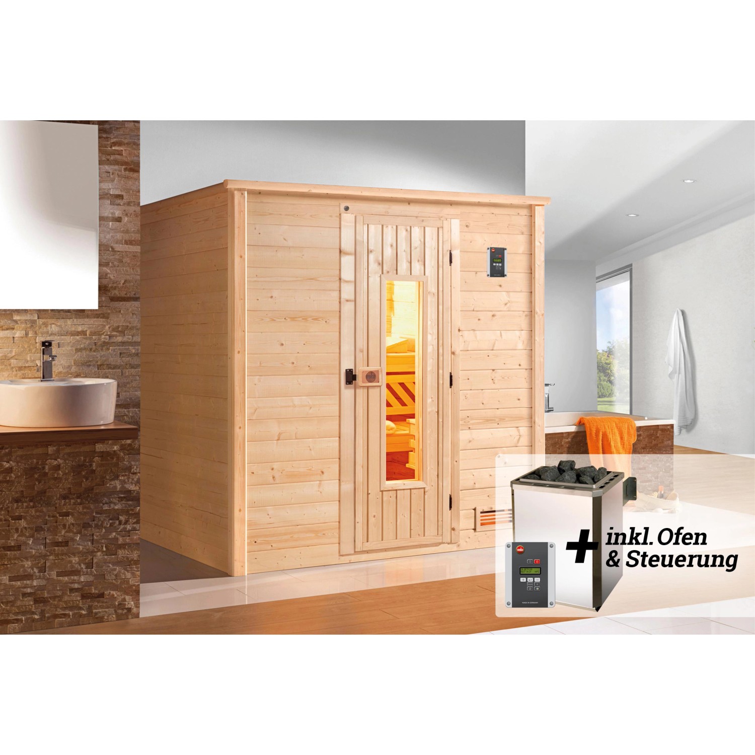 Weka Premium Massivholz-Sauna Bergen 2 Sparset 7,5 kW OS digi. Steuerung Ho günstig online kaufen