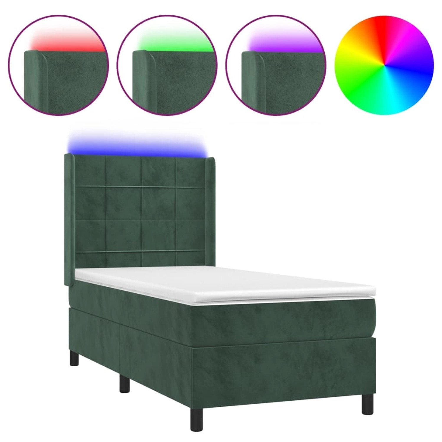 vidaXL Boxspringbett mit Matratze & LED Dunkelgrün 90x190 cm Samt 3139538 günstig online kaufen