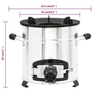 Silberner vidaXL Camping-Holzofen mit USB-Gebläse aus Edelstahl, 35,5x26x28cm.