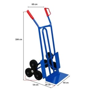 Blauer PROREGAL Treppensteiger RHINO XL mit Schaufel und 3 Vollgummirädern für Werkstattwagen.